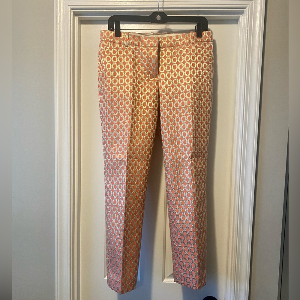 STUNNING J. Crew Collection Sz 2 Peach & Gold Brocade Crop Pants